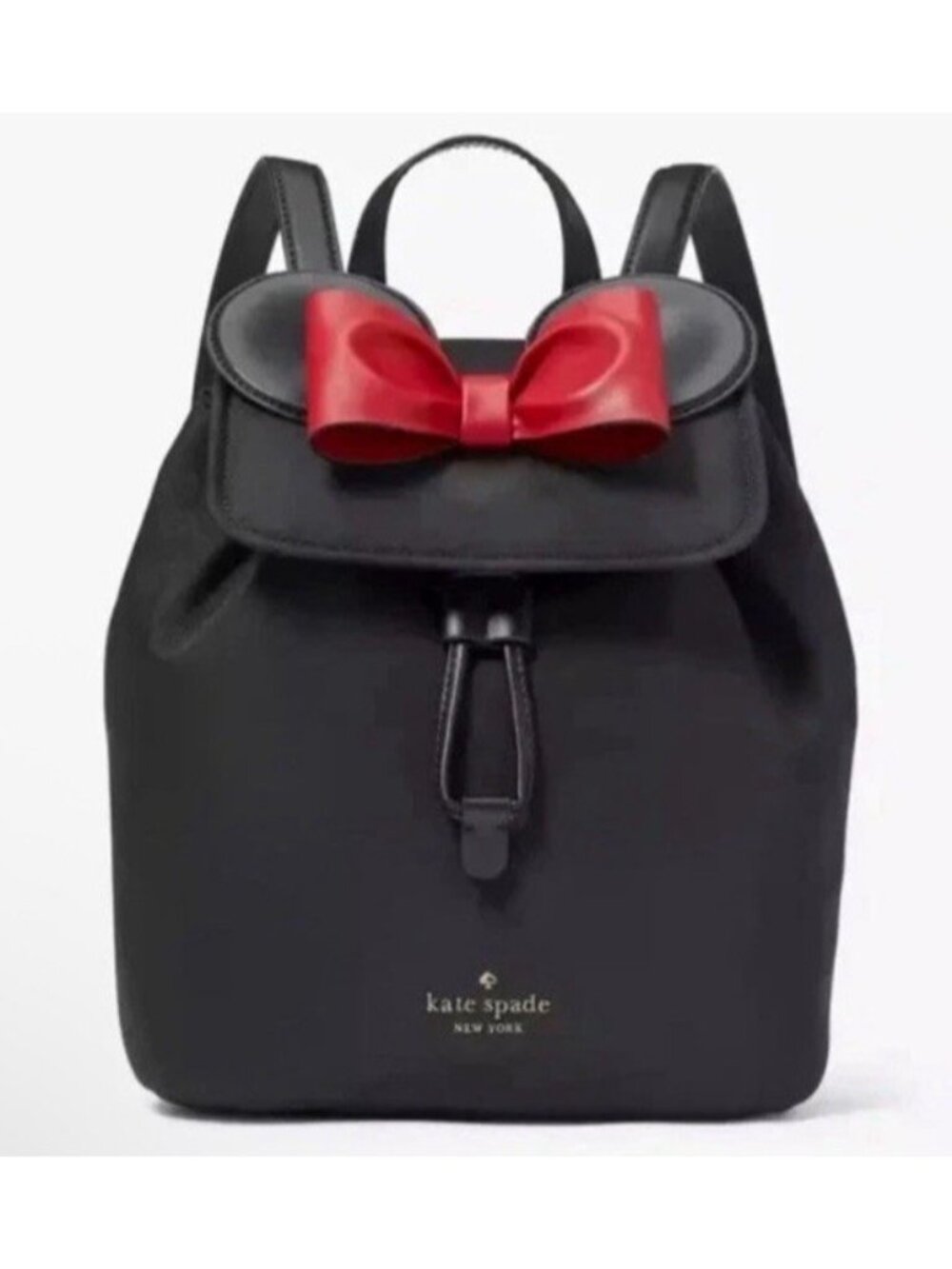 Disney x Kate Spade NY Black Minnie Mouse 3D Flap Nylon Backpack Red Bow NWT